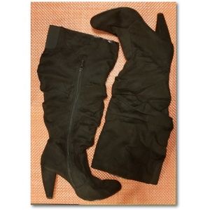 Black Faux Suede Heeled Boots from Torrid